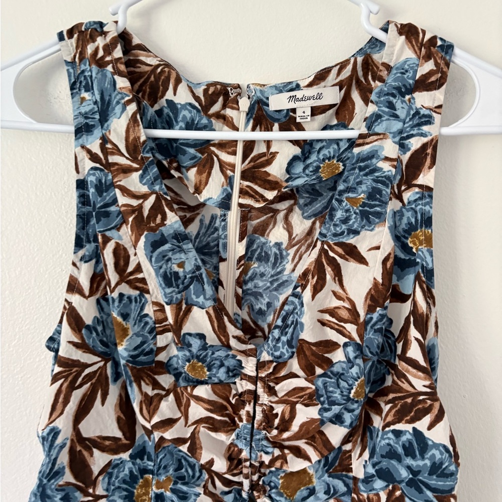 Madewell Blue Brown Floral Tessa Poplin Cut Out Cotton Maxi Dress Size 4 - Picture 12 of 16